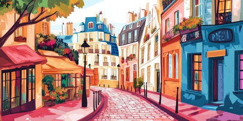 Obraz premium A colorful drawing showing charming streets in Paris.