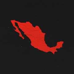 Mexico red map on isolated black textured background. High quality coloured map of Mexico.