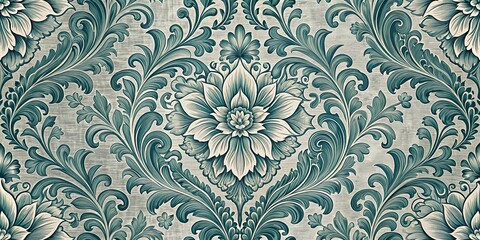 Fototapeta premium An Intricate Floral Pattern with Delicate Swirls and an Array of Foliage in Teal Hues