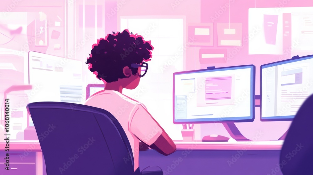 Poster developer working in a modern co-working space