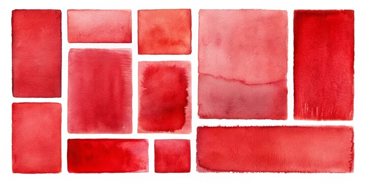 A Collection of Ten Red Watercolor Rectangles with Varied Shades and Textures