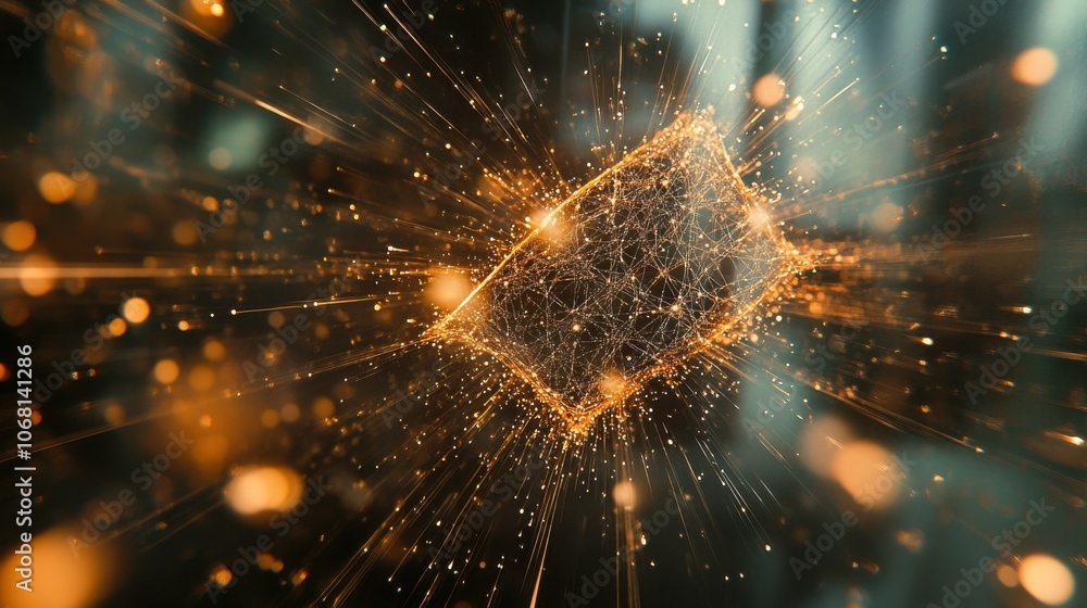 Poster futuristic digital grid with particles and lines
