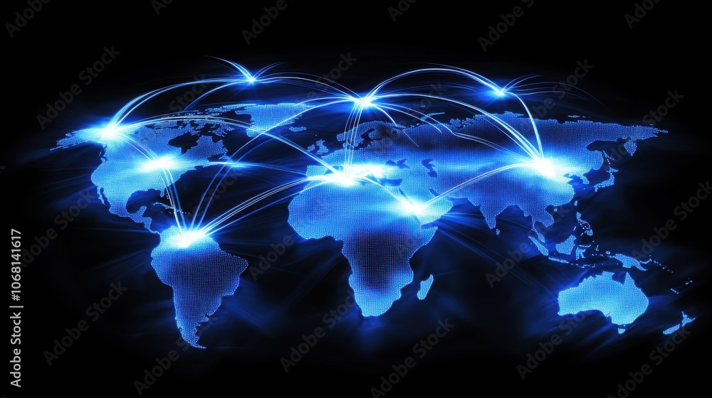 Poster global network concept with glowing connection lines