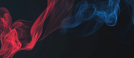 Obraz premium Abstract red and blue smoke trails on a black background.