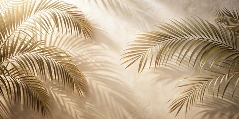 Tropical Palm Fronds Casting Sunlit Shadows on a Creamy Beige Wall