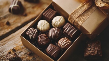 A beautifully arranged box of assorted chocolates, featuring dark and white varieties, perfect for gifting or indulging on special occasions.