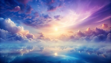 Obraz premium A celestial tapestry of vibrant hues, where the sun casts golden rays upon a sea of clouds, creating a mesmerizing spectacle of light and shadow