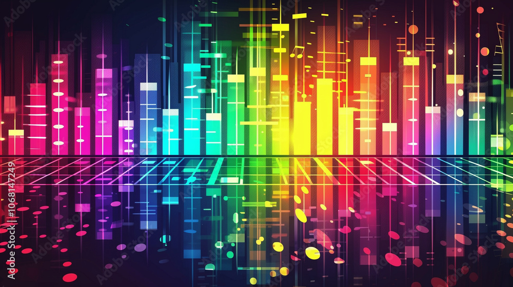 Poster colorful music rhythmic equalizer backgroundc. elevate your online space with the dynamic allure of 