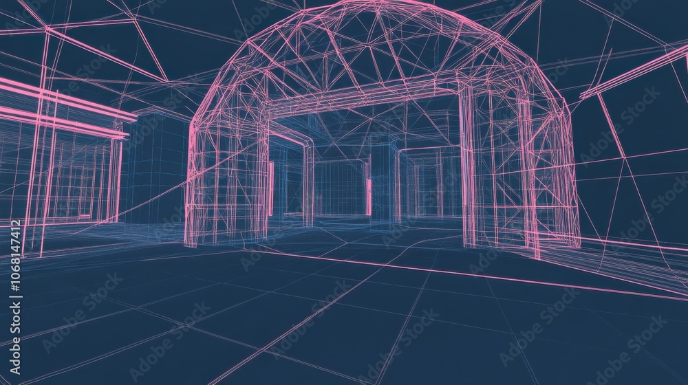 Poster neon wireframe dome structure visualization