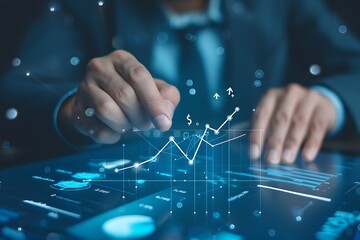 Businessman with financial charts and graphs on virtual screen