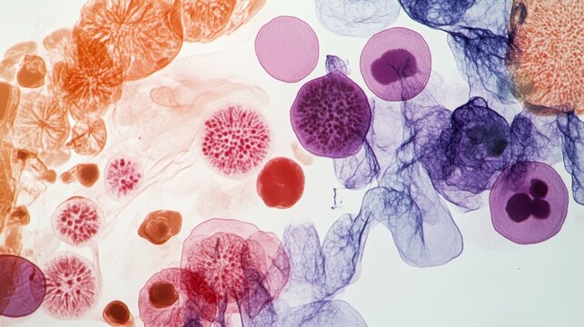 Photomicrograph of hematological slide showing rbc wbc (neutrophil eosinophil and lymphocyte) and platelet normal hemogram