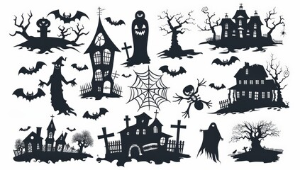 Obraz premium Spooky Halloween Silhouettes Isolated On White