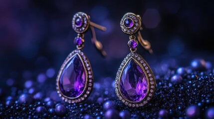 Naklejka premium Elegant Purple Earrings with Sparkling Details