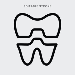 Fototapeta premium Teeth crown icon vector. Dental tooth crown symbol outline icon. Editable stroke