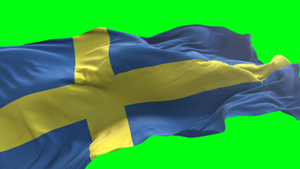 Sweden flag - 3D realistic waving flag on green screen background for chroma key