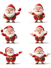Collection of christmas illustration cute 3D character of funny Santas isolated on transparent or white background