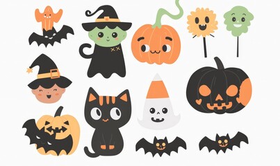 Obraz premium Cute Halloween Characters Illustration Isolated On White
