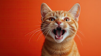 A ferocious cat hissing against a bright background, with its teeth bared, designed for Halloween or pet-related events.