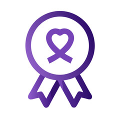 Purple cancer awareness ribbon badge with heart symbol

