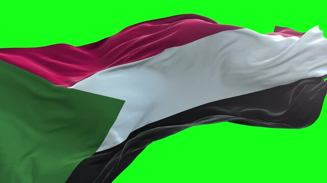 Sudan flag - 3D realistic waving flag on green screen background for chroma key