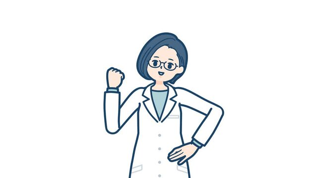 Doctor woman_A fist pump to express joy or excitement_with alpha channel
