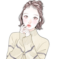 ボーダーのニットを着ている女性