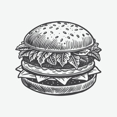 Veggie Burger Silhouette Vector Illustration Isolated On White Background Ideal For Food Design