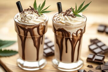 create a picture for this recipe for weed Milky Way Milkshake #### Ingredients: - 2 cups vanilla ice cream - 1 cup milk - 1/4 cup chocolate syrup , generative ai