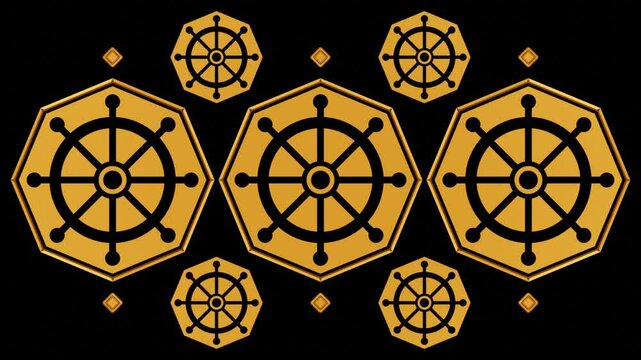 Decorative video with rotating 3d dharmachakra symbol (wheel of dharma)