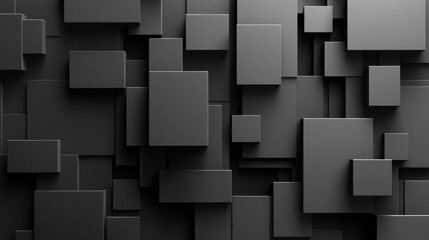 Abstract background of black squares in various sizes and depths.