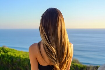 Fototapeta premium Woman enjoys serene ocean view