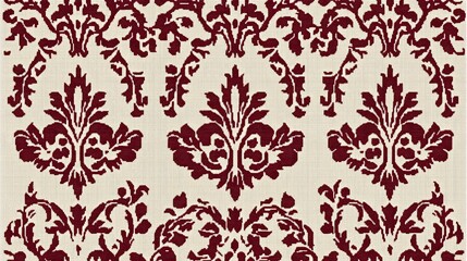A classic damask pattern in burgundy and cream, ideal for textiles and interior design.