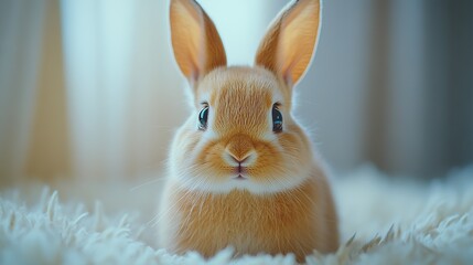 Obraz premium A fluffy bunny’s face closeup, highlighting the cute features of a young rabbit for an Easter greeting.