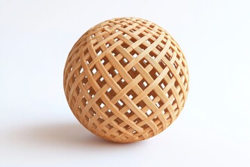 Fototapeta premium A decorative wooden sphere with an intricate woven pattern, showcasing craftsmanship and design.