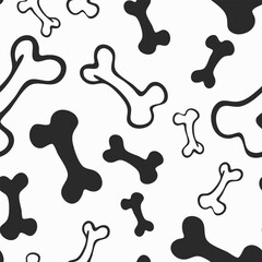 Dog bones, seamless vector pattern background. Fun hand-drawn doodle scattered canine backdrop with bones. Print for textiles animal repeat doggie and cat and pet products. Small elements 