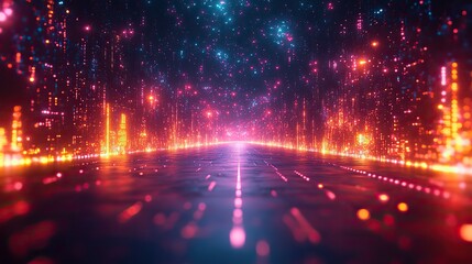 Obraz premium A futuristic digital landscape with neon gridlines, representing retro cyber aesthetics for design projects.