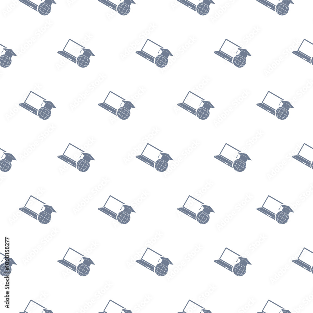 Poster computer monitor with graduation cap icon isolated seamless pattern on white background