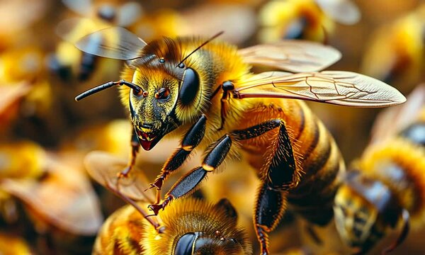 Close-up of a bee showcasing its intricate features.