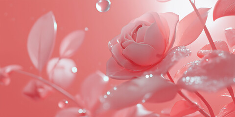 Fototapeta premium Nature flower background. Realistic pink rose flower background