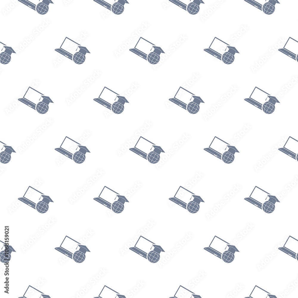 Aufkleber computer monitor with graduation cap icon isolated seamless pattern on white background