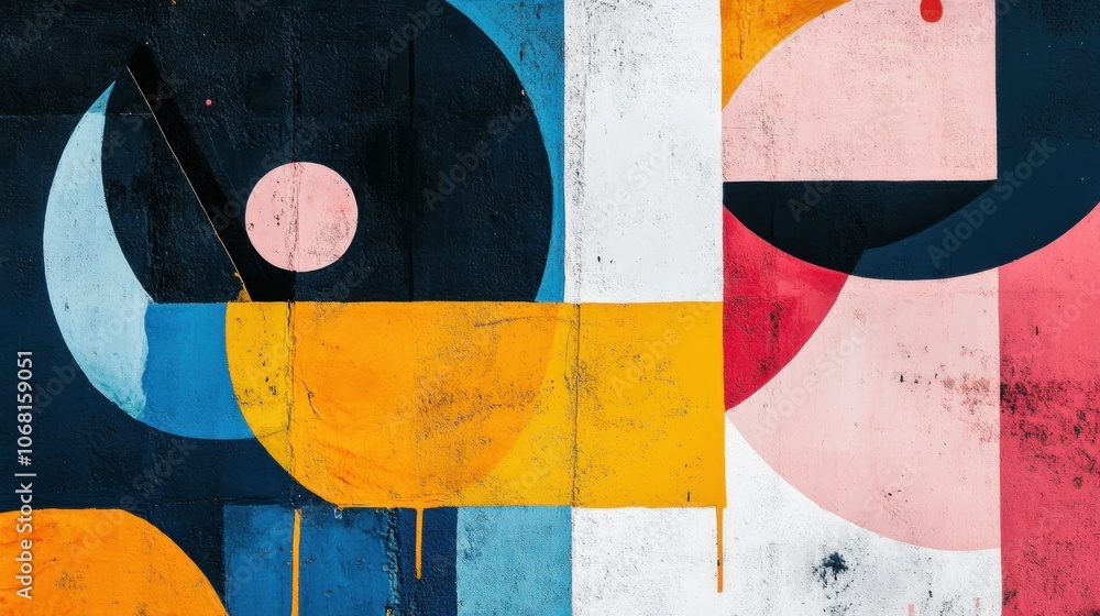 Aufkleber abstract geometric pattern with colorful circles and semi-circles in a modern style.