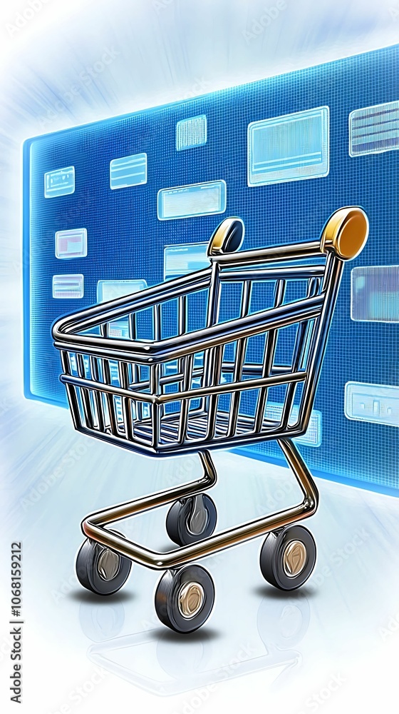 Poster exploring the future of online shopping the digital cart revolutionizing retail experiences in a tec