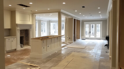 Renovation progress in spacious entryway with natural light