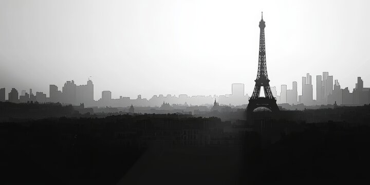 A simple drawing of the Paris skyline, using only black and white.