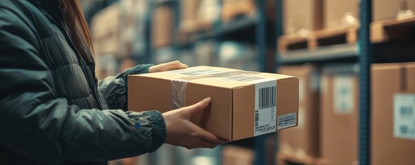 Retail Buyer Examining Shipment with Barcodes and Import Tags for Efficient Wholesale Distribution