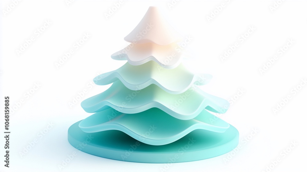 Poster a stylized 3d rendering of a christmas tree with a gradient of blue and white colors, isolated on a 