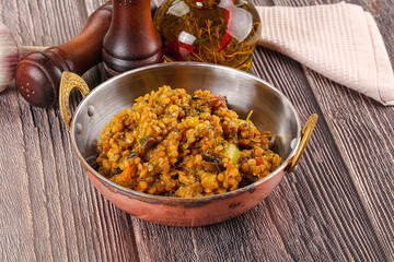 Vegan garnish - lentil with vegetables