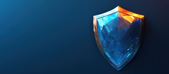 A blue and orange crystal shield with a metallic frame on a dark blue background.