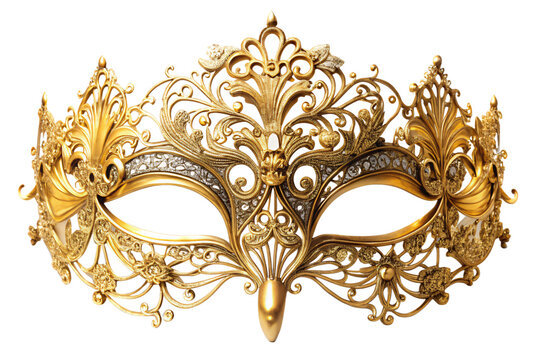 Luxurious golden party mask on a transparent background.