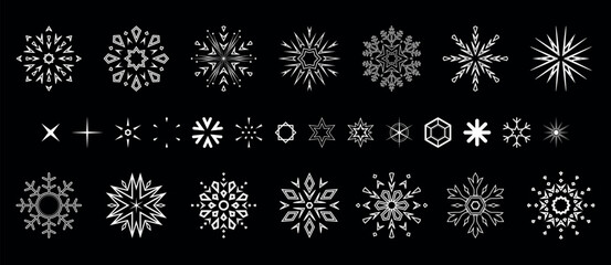 Snowflakes icon collection. Graphic modern black and white ornament.